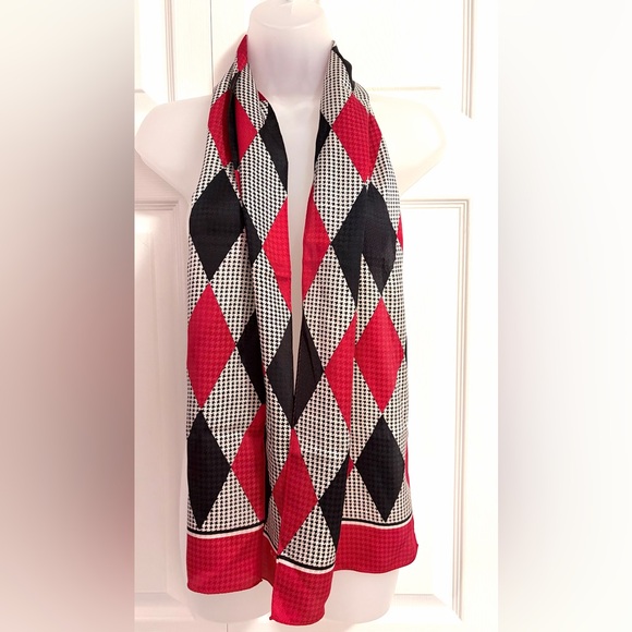 Echo Accessories - Echo 100% Silk Scarf Red White and Black Diamond Harlequin Pattern 11”x 59”